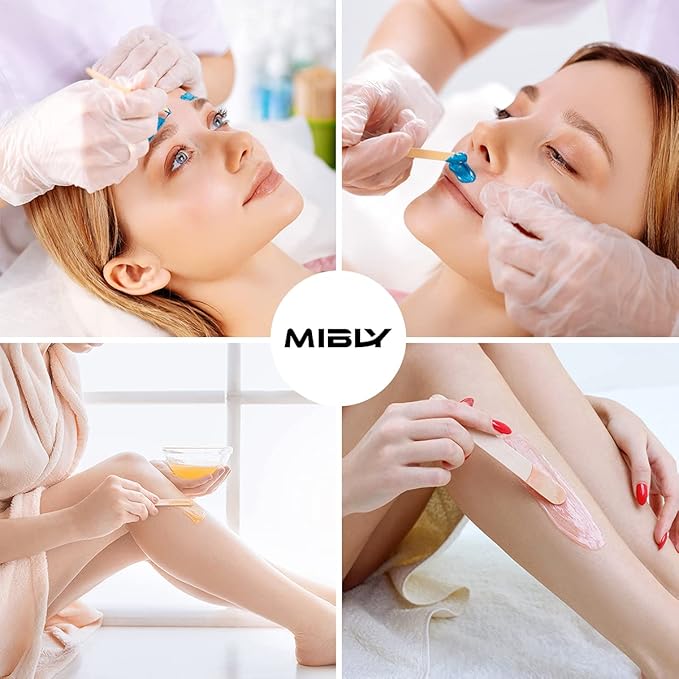 Mibly 4 Style 300 Pcs Assorted Wooden Wax Sticks for Body Legs Face and Small Medium Large Sizes Eyebrow Waxing Applicator Spatulas for Hair Removal or Wood Craft Sticks