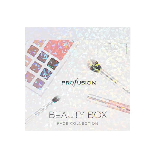 Profusion Cosmetics White Crystals Beauty Box with Makeup Shades, Lip Gloss, and Premium Brushes for Flawless Look, Ideal Gift for Makeup Enthusiasts