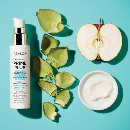 Revlon Face Primer, PhotoReady Prime Plus Face Makeup for All Skin Types, Blurs & Fills in Fine Lines, Infused with Salicylic Acid and AHA, Mattifying & Pore Reducing, 1 Oz