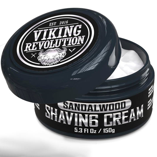 Viking Revolution Luxury Shaving Cream for Men- Sandalwood Scent - Soft, Smooth & Silky Shaving Soap - Rich Lather for the Smoothest Shave - 5.3oz