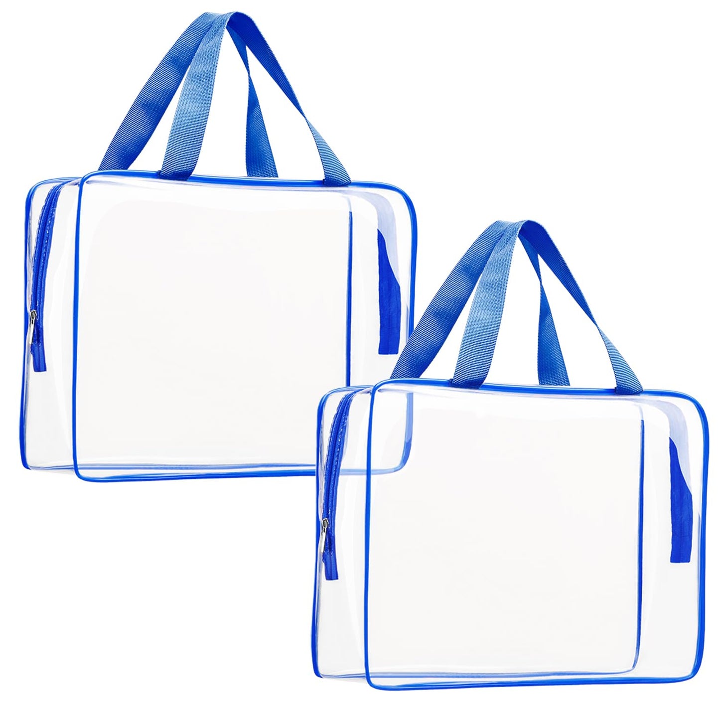 2Pcs Crystal Clear PVC Travel Toiletry Bag Kit for Women Men, Waterproof Vinyl Packing Organizer Storage Bags with Zipper Handle Straps, Cosmetic Pouch Carry on Airport Airline Compliant Bag Handbag