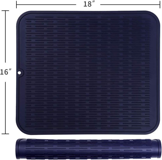 Silicone Dish Drying Mat for Multiple Usage,Easy clean,Eco-friendly,Heat-resistant Silicone Mat for Kitchen Counter or Sink,Refrigerator or Drawer Liner Navy Blue XL 18 inches x 16 inches