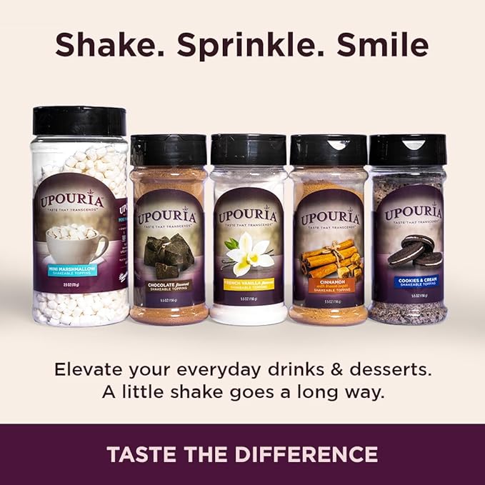 Upouria Chocolate Flavored Shakable Topping for Coffee, Lattes, Desserts, Gourmet Cocoa Taste, 5.5oz