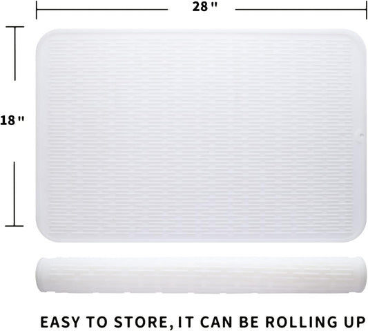 Silicone Dish Drying Mat for Multiple Usage,Easy clean,Eco-friendly,Heat-resistant Silicone Mat for Kitchen Counter or Sink,Refrigerator or Drawer Liner Translucent 3XL 28 inches x 18 inches