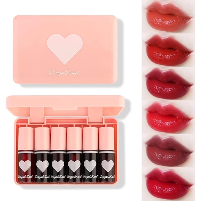 Miniling 6 Colors Lip Tint Stain Set，Korean Gloss Plumping Mini Liquid Lipstick，Multi-use and Cheek Tint，Long lasting Non-Stick Cup Waterproof, High Pigment, Vivid Color, Makeup, 1.0 Count