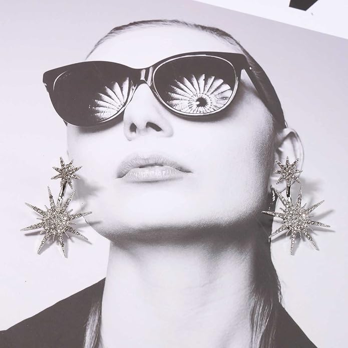 Starburst Jacket Earrings Gold Rhinestone Sun Earrings Front Back Studs Earrings Boho Celestial Earrings Jewelry for Women and Girls Gifts