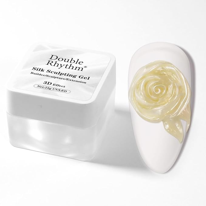 Double Rhythm 3D Nail Gel Pearl Solid Sculpting for Nail Art Non-Sticky Hard for Building Carving Molding Extension Soak Off UV/LED Nail Art Salon Home DIY 0.5 Oz (Yellow-Silk 07)