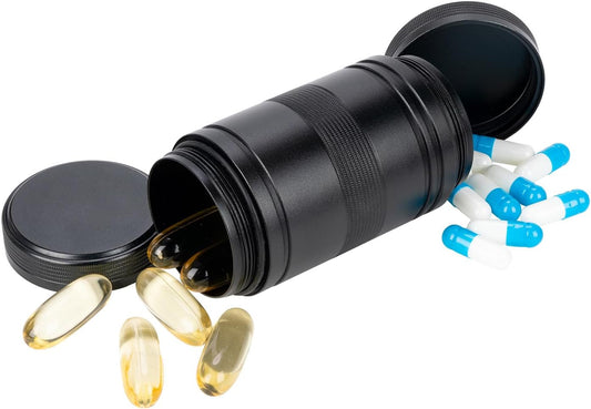 Pill Box 2 Times A Day Daily Waterproof AM PM Metal Pill Case - Travel Pill Container Twice A Day with 2 Compartment, Portable Medicine Organizer Holder for Vitamin, Fish Oils, Supplements