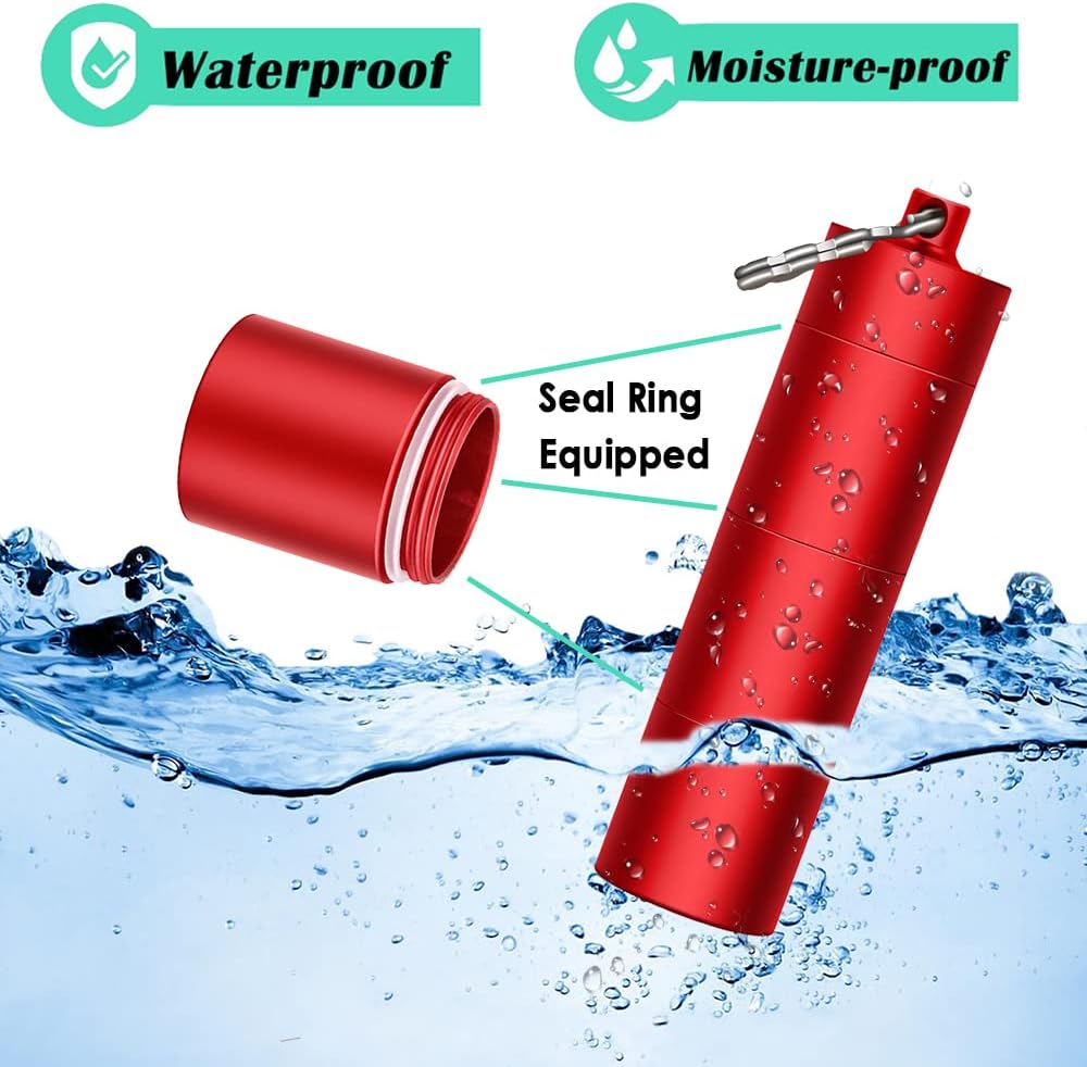 Portable Keychain Pill Case Holder, EFFIET 3 Compartments Metal Pocket Emergency Pill Container Box for Daily Supplyment (Rose Red)