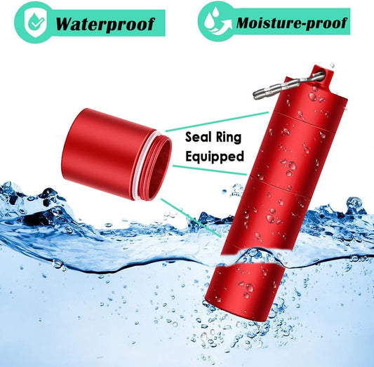 Portable Keychain Pill Case Holder, EFFIET 3 Compartments Metal Pocket Emergency Pill Container Box for Daily Supplyment (Red+Matt Finished)