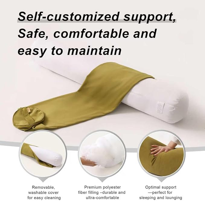 Long Round Body Pillow for Adults – Bolster Pillow for Bed, Cervical Roll Pillow, Firm Support for Sleeping,39.37 x 7.87 Inches,Golden Yellow