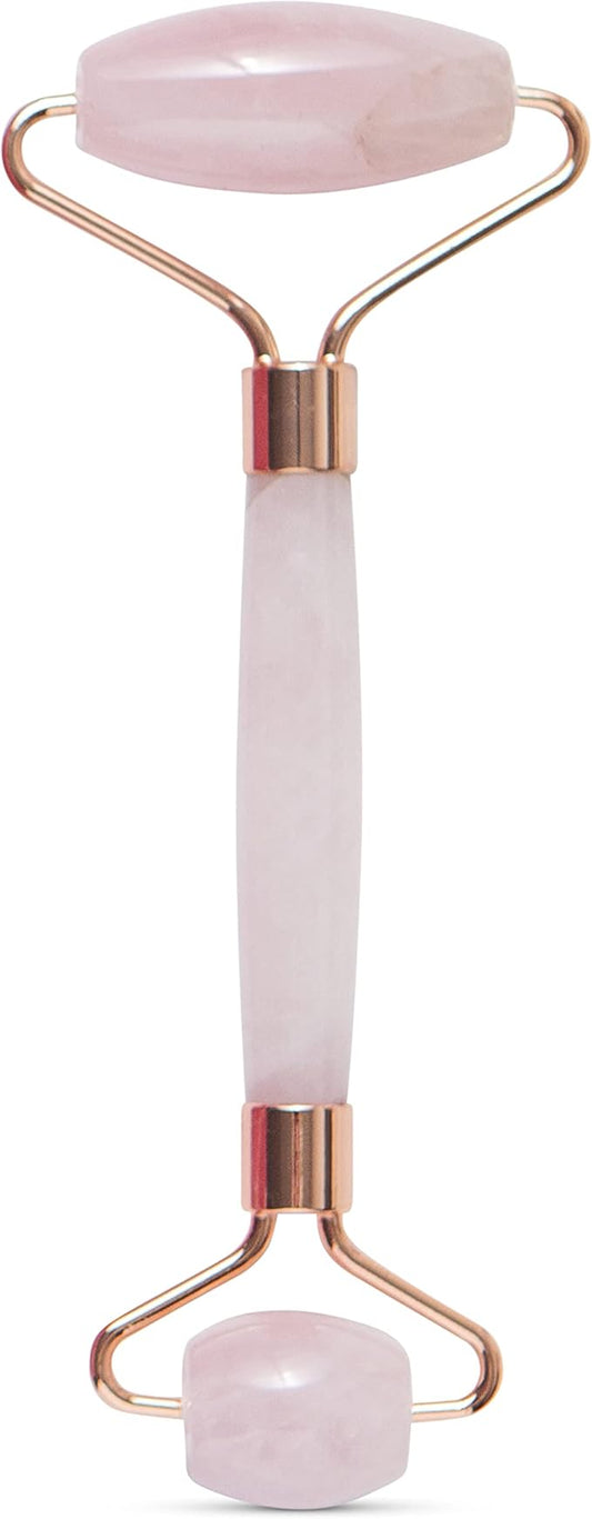 Rose Quartz Roller for Face - Facial Massage Tool for Natural Beauty Skin Care - Pink Face Roller Reduces Dark Eye Circles and Puffiness with 100% Authentic Quartz Crystal