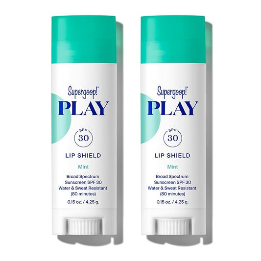 Supergoop! PLAY Lip Shield SPF 30 with Mint - Pack of 2 - Moisturizing Lip Balm for Dry Cracked Lips - Broad Spectrum UV Protection