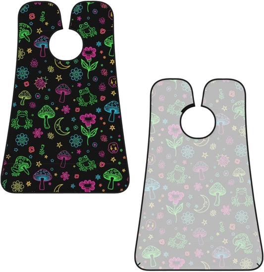 Adjustable Beard Bib, Non-Stick Hair Catcher Cape for Men's Shaving, Waterproof with 2 Suction Cups, Purple Flower Trippy Goth Moon Mushrooms Floral Shave Bib