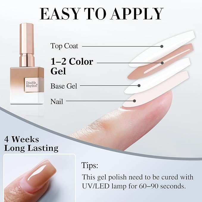 Double Rhythm 0.5Oz Translucent Gel Polish Sheer Neutral Natural Light Milky Same Color Same Bottle 15ML Jelly Nail Art DIY at Home (Nude-A1372)