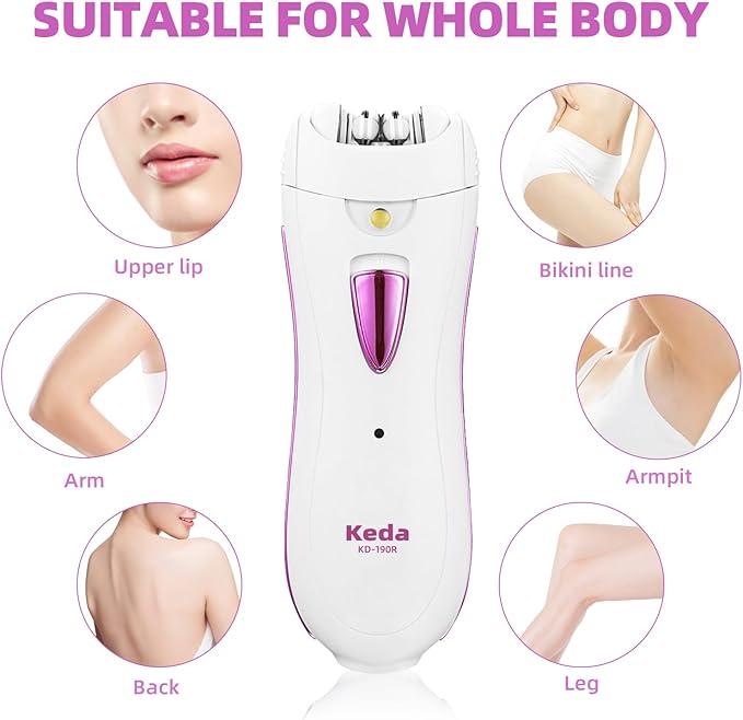 Epilator for Women, Smooth Glide Epilator for Face, Rechargeable Facial Epilator Hair Removal Face Trimmer Device with LED Light for Facial Armpit Bikini and Leg