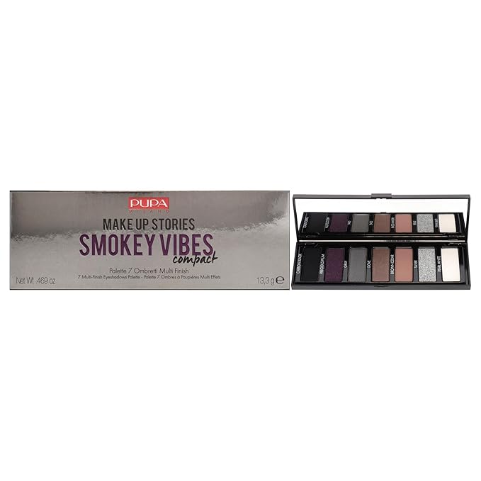 Pupa Milano Make Up Stories Eyeshadow Palette 002 Smokey Vibes - 7-Shade Shadow Collection with Matte, Satin, and Metallic Color Options - High Pigment Formula - Soft, Blendable Texture - 0.469 oz
