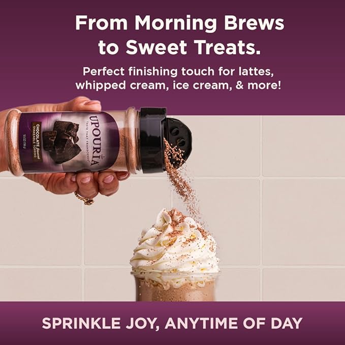 Upouria Chocolate Flavored Shakable Topping for Coffee, Lattes, Desserts, Gourmet Cocoa Taste, 5.5oz