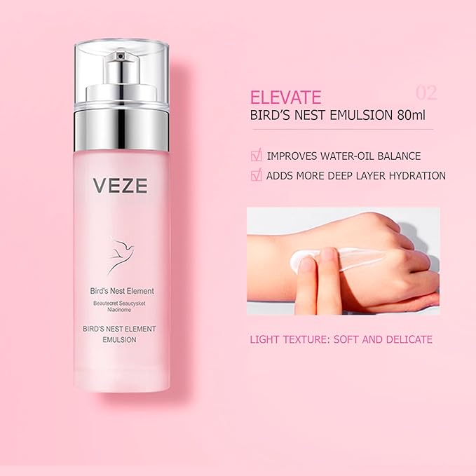 VENZEN Bird's Nest Element Beautecret Seaucysket Niacinome Set Moisturizing Body Face Hand Skincare Delicate Hydration Toner Emulsion 2Pcs Gift Box