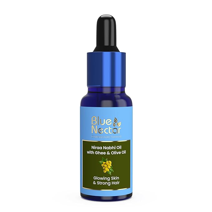 Blue Nectar Ayurveda Navel Oil with Ghee & Olive for Belly Oiling | Natural Belly Button (Nabhi) Oil for Radiant Skin & Deep Hydration (22 Herbs, 1 Fl Oz)