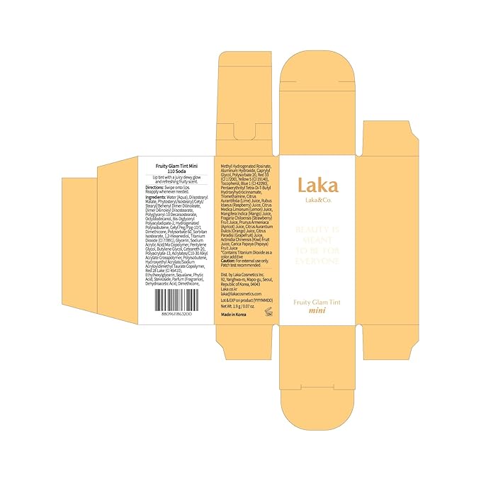 Laka Fruity Glam Lip Tint Mini, Glowing Lip Stain with Wide Color Spectrum, Hydrating & Lightweight Texture, Long-Lasting Bold Stain, Non-Sticky, Vegan, K-Beauty (#110 Soda)