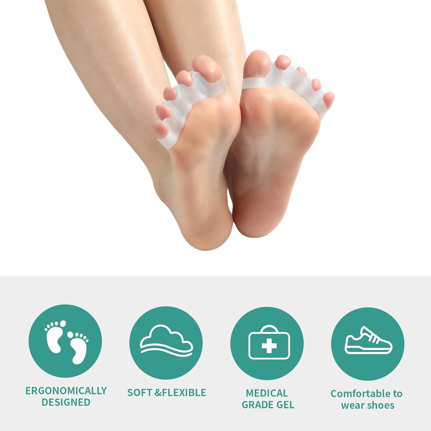 4 Pcs Silicone Toe Spacers – Yoga Toe Separators for Toe Straightening & Relaxation | Correct Overlapping Toes, Bunions, Hammer Toe | Toe Support toe separators for Women & Men (Clear, 3.98)