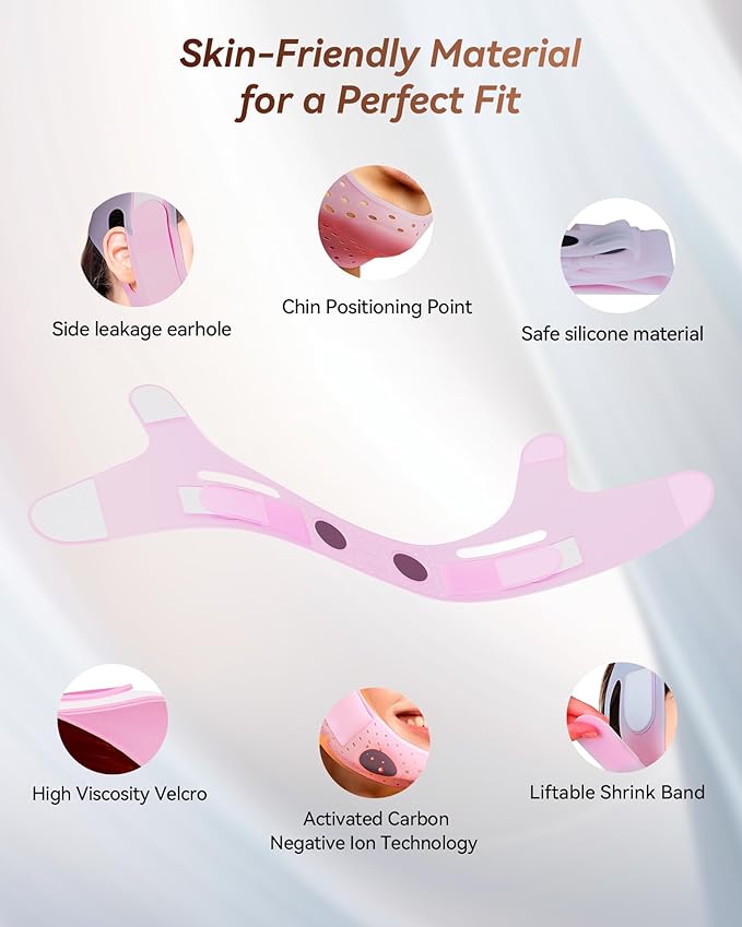 V-Line Sculpting Face Mask – Silicone Chin Strap for Jawline Tightening & Double Chin Reduction (23-27 Inches) (rose pink)