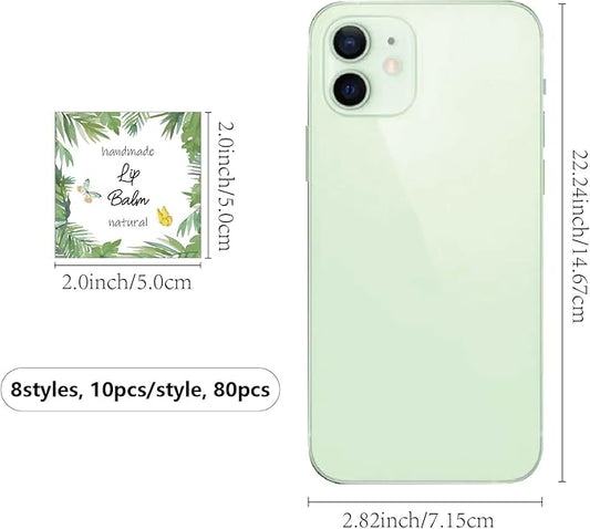 CRASPIRE 80Pcs 8 Styles Lip Balm Sticker Plant Butterfly Self-Adhesive Homemade Lip Balm Labels Vintage Square DIY Plant Label Stickers for Lip Balm Containers Cosmetics Lipsticks