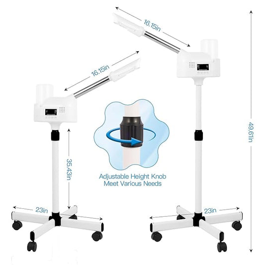 Professional Facial Steamer, Facial Steamer with Hot Mist and Timer Function for Deep Hydration, Height Adjustable Face Steamer on Wheels with Touch Screen and Rotatable Nozzle for Salon Spa Home Use