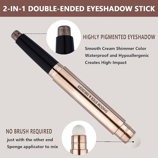 Cocoa Brown Eyeshadow Stick And Sponge Makeup Brush Cream Shimmer Smooth Shadow Pencil Eyeliner Long Lasting Waterproof Eye Shadow Highlighter Stick Hypoallergenic Multi-Dimensional Eyes Look ( # 07)