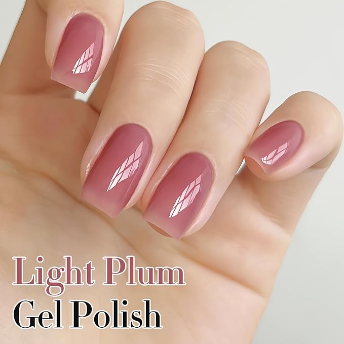 Double Rhythm 0.50 OZ Translucent Gel Polish Same Color Same Bottle Sheer Pastel Neutral Natural Milky 15 ML Jelly UV Nail Art DIY at Home (Light Plum-A1530)