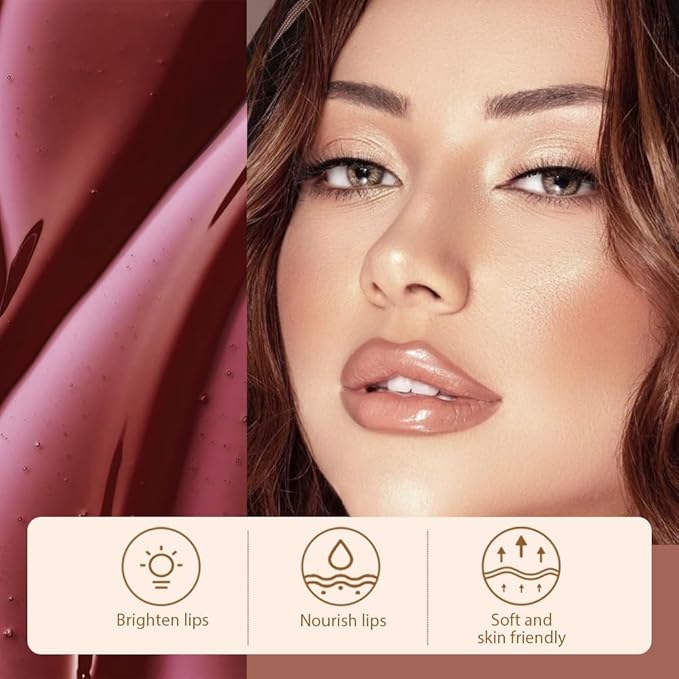 Matte Liquid Lip Stain Peel Off Lip Liner Tattoo - Brown, Waterproof Smudge-Proof Lip Gloss, Long-Lasting Non-Stick Cup Formula, Natural Peel Off Design for All Skin Types #02