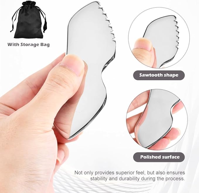 Stainless Steel Gua Sha Facial Tools, Upgrade Gua Sha for Facial Skin, Portable Eyes Neck Massage, Metal Gua Sha Tighten Skin Massage Guasha Beauty Tool