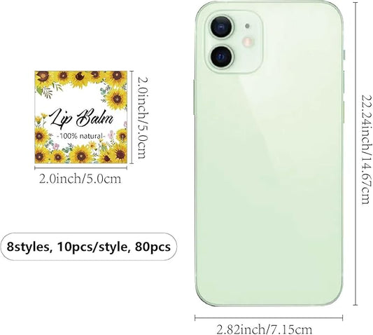 CRASPIRE 80Pcs 8 Styles Lip Balm Sticker Sunflower Self-Adhesive Homemade Lip Balm Labels Vintage Square DIY Plant Label Stickers for Lip Balm Containers Cosmetics Lipsticks