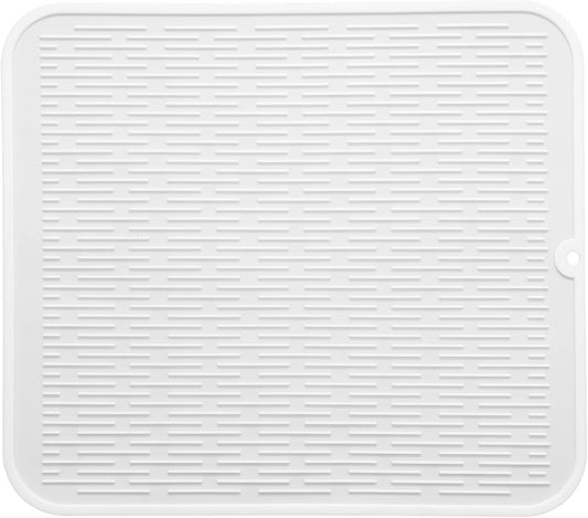 Silicone Dish Drying Mat for Multiple Usage,Easy clean,Eco-friendly,Heat-resistant Silicone Mat for Kitchen Counter or Sink,Refrigerator or Drawer Liner White XL 18 inches x 16 inches