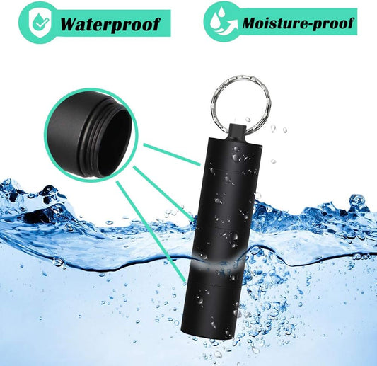 Portable Keychain Pill Holder Case, EFFIET 3 Compartments Metal Pocket Emergency Pill Container Dispenser Box Outdoor Medicine Bottle Tin for Daily Supplyment (Black)