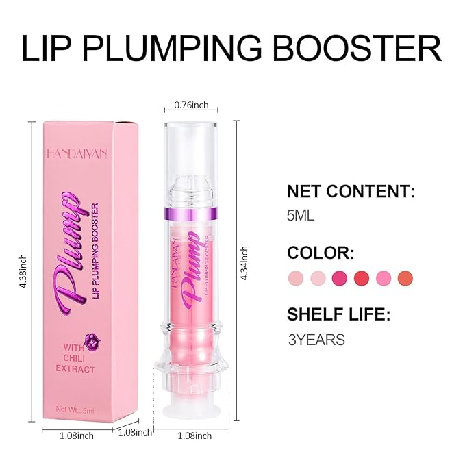 Natural Spicy Lip Plumping Booster Lip Plumping Oil，Lip Plumper Gloss, Ultra-Hydrating & Nourishing Plump and Pout Lip Plumper, Glossy Finish Fuller Lip Plumping Lip Gloss for Women Girls(3PC)