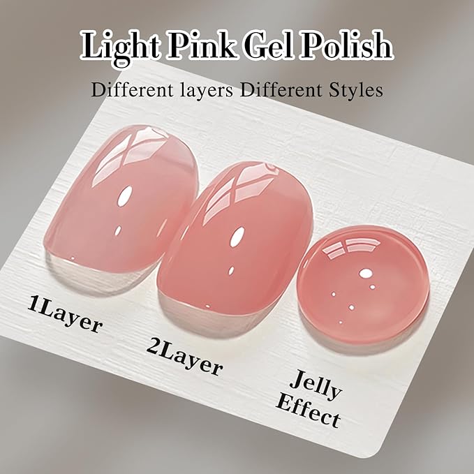 Double Rhythm 0.50 OZ Translucent Gel Polish Same Color Same Bottle Sheer Pastel Neutral Natural Milky 15 ML Jelly UV Nail Art DIY at Home (Light Pink-A1494)