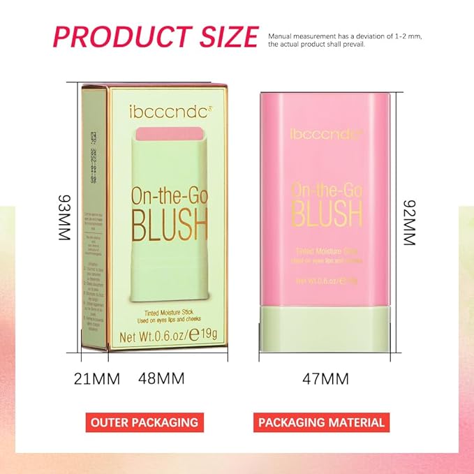 Blush Stick Waterproof Matte Finish Long Lasting Pink Red Cheek Lip Make-up Multi Lip Tint Stick Highlighter High Pigment Rouge Blush for Women Lady Daily Lip Cheek Makeup (1#shy pink)
