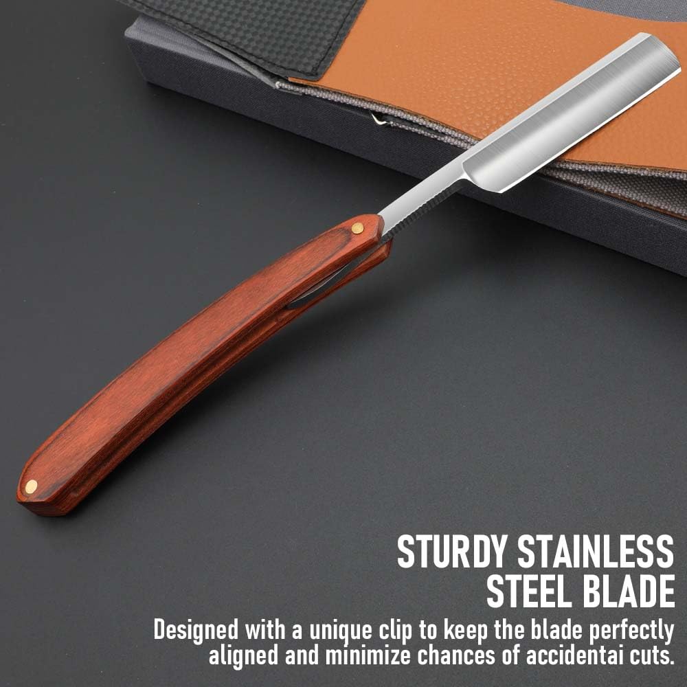 Premium Stainless Steel Shaver Razor with Shaving Strop for Men，Professional Straight Edge Barber Razor,Straight razors for men, Home & Salon Grooming Using (NO.191)