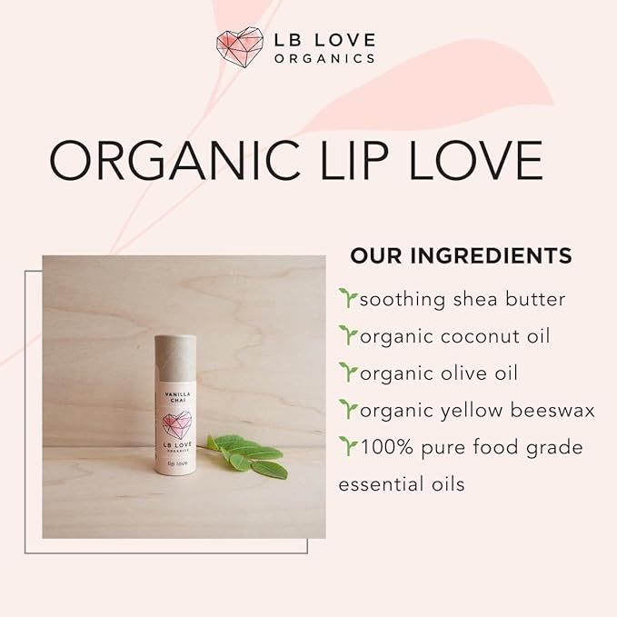 Plastic Free Lip Love | Jumbo Organic Lip Balm | Organic Beeswax and Plant Based | Zero Waste Natural Lip Balm (Vanilla Chai)