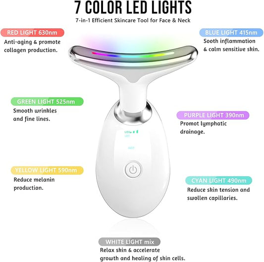 Facial Massager, Red-Light-Therapy-for-Face and Neck, Red Light Therapy Wand, 7 Color Led Face Neck Sculpting Tool for Skin Care