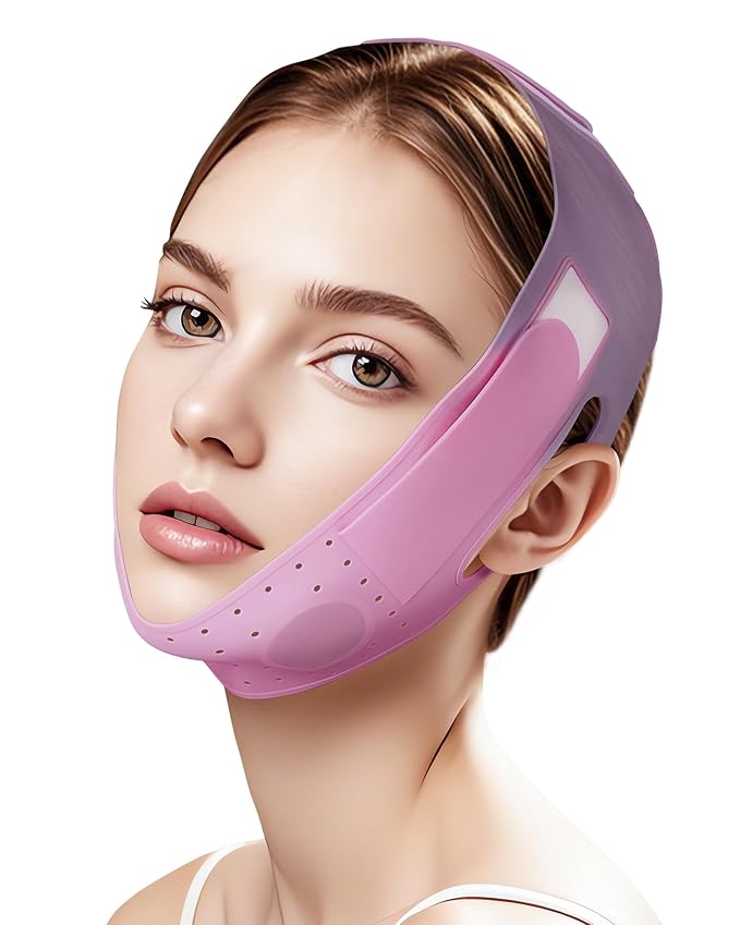 V-Line Sculpting Face Mask – Silicone Chin Strap for Jawline Tightening & Double Chin Reduction (23-27 Inches) (rose pink)