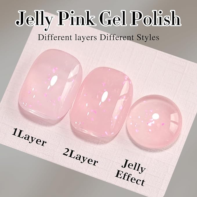 Double Rhythm Gel Polish Translucent Sheer Neutral Natural Light Milky Same Color Same Bottle 15ML Jelly Polish Art DIY at Home (Milky Pink Glitter-A1379)
