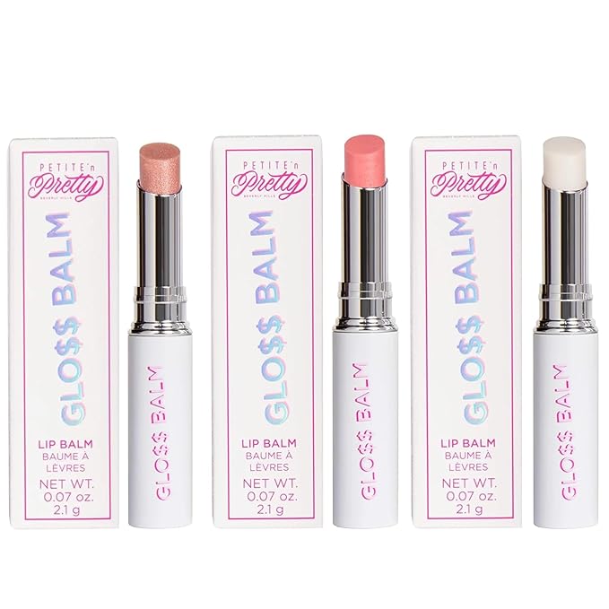 Petite 'n Pretty Full Size Glo$$ Lip Balm Trio Set - Makeup for Kids, Tweens, Teens- Hydrating, Lightweight Lip Gloss, Made in the USA (Shine Bright, Sell Out, Stocks and Bronze)