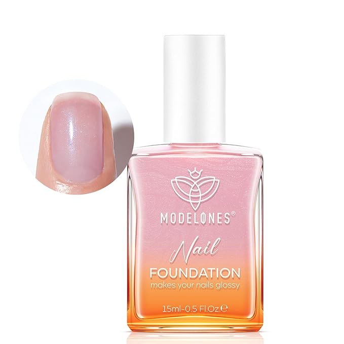 modelones Nail Strengthener, Sparkle Pink Nail Natural Concealer Foundation Polish Air Dry Nail Growth Polish for Damaged Nails Imperfection Masking Gifts for Women 15ml