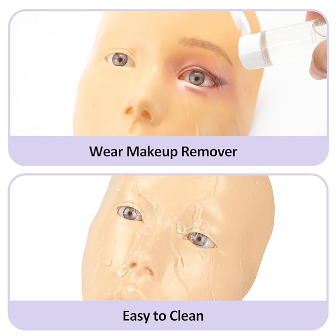 Makeup Practice Face, 2024 Upgrade 5D Makeup Mannequin Face Reusable Silicone Makeup Practice Face Board with Bracket, Come with Makeup remover & Concealer 3 Color & Makeup Bag White