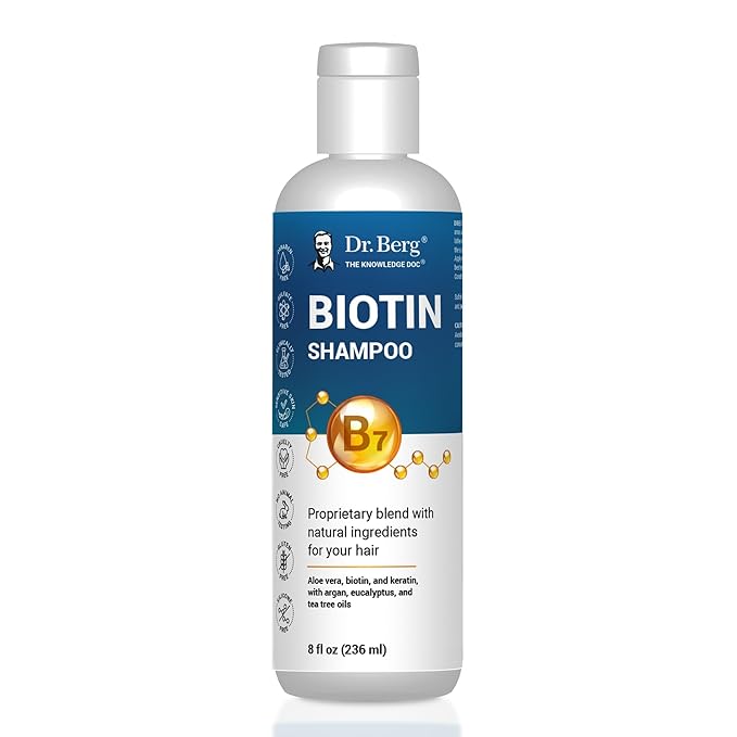 Dr. Berg Biotin Shampoo for Men & Women (Improved High-Performance Formula) - Independently Tested & Certified Paraben- Sulfate- & Silicone-Free - Infused w/Biotin, Argan Oil & Botanicals - 8 Fl oz