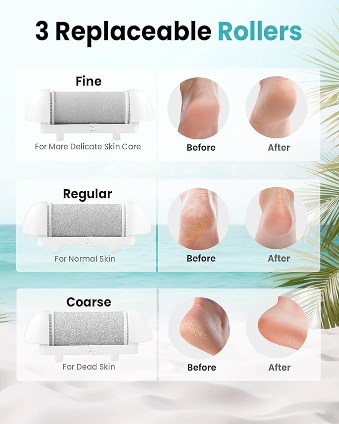 PUBOO Foot Callus Remover Electric 10000 RPM 3-Speed IPX7 Rechargeable Pedicure Kit for Hard Skin Women & Men. Portable Multi-Roller File Grinder Sander Scrubber with LED Display for Wet & Dry Feet