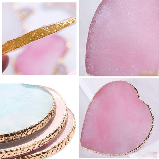 Resin Nail Art Plate Palette,Makeup Palettes,Gel Polish Color Mixing Plate Drawing Painting Color Palette,Golden Edge Heart Shaped Nail Art Display Holder